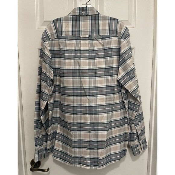 BROOKS BROTHERS Red Fleece L/S Gray Tan Plaid Button Down Collar Shirt - Sz L - Picture 2 of 7